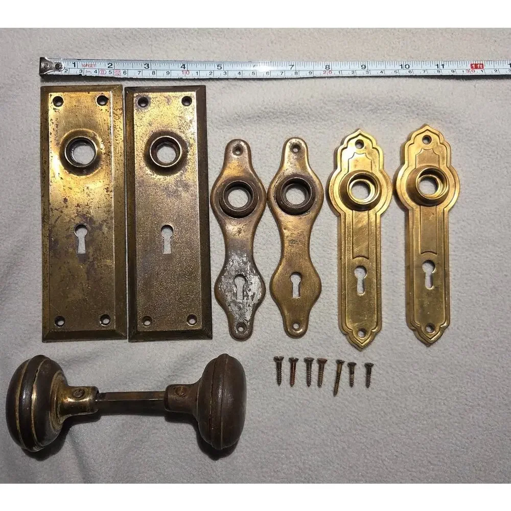 Lot 8 Vtg Antique Brass Door Backplates Key Holes Knob Salvage Hardware